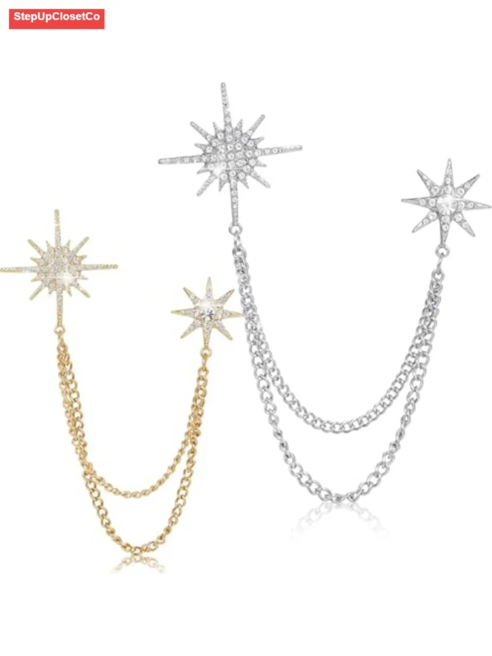 Crystal Rhinestone Star Brooch Pin with Tassel - Alloy & Rhinestones - Wedding